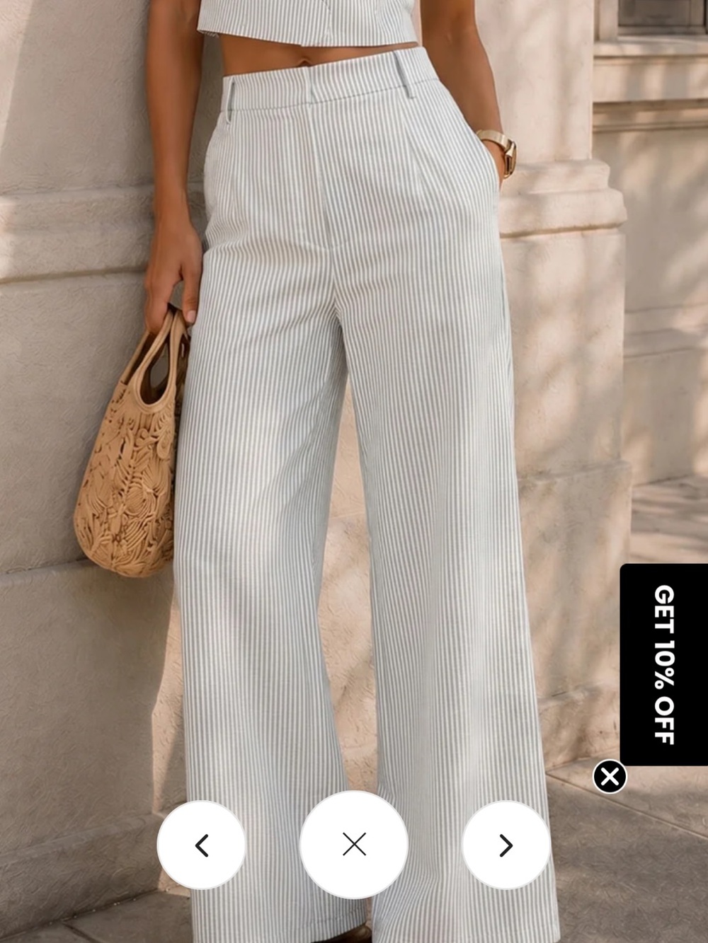 Commense Striped Wide-Leg Linen Blend Pants and Vest - Light Blue